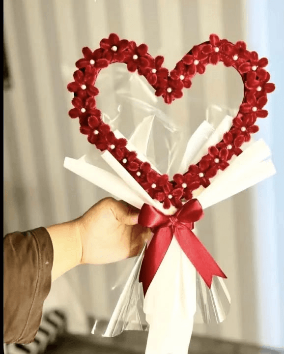 Crimson Love – Handmade Heart Flower Bouquet ❤️ - Image 1
